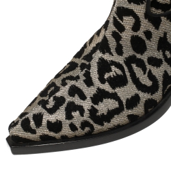 Pre Owned Dolce and Gabbana Black/Grey Shimmering Leopard Laurex Fabric Cowboy Boots Size 37