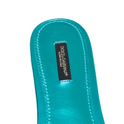 Pre Owned Dolce & Gabbana Metallic Blue Brocade Fabric And Leather Sofia Crystal Embellished Flat Slides Size 41