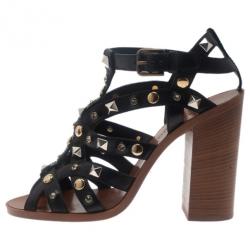 مملوكة مسبقًا Dolce and Gabbana Black Studded Leather Sandals Size 38