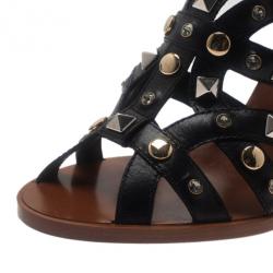 مملوكة مسبقًا Dolce and Gabbana Black Studded Leather Sandals Size 38
