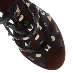 مملوكة مسبقًا Dolce and Gabbana Black Studded Leather Sandals Size 38