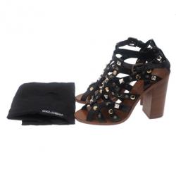 مملوكة مسبقًا Dolce and Gabbana Black Studded Leather Sandals Size 38