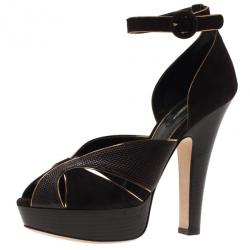 Pre Owned Dolce and Gabbana Brown Leather Ankle Strap Platform Sandals Size 40