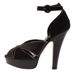 Pre Owned Dolce and Gabbana Brown Leather Ankle Strap Platform Sandals Size 40