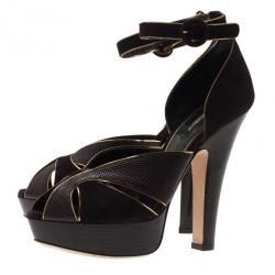 Pre Owned Dolce and Gabbana Brown Leather Ankle Strap Platform Sandals Size 40