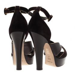 Pre Owned Dolce and Gabbana Brown Leather Ankle Strap Platform Sandals Size 40
