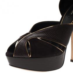 Pre Owned Dolce and Gabbana Brown Leather Ankle Strap Platform Sandals Size 40