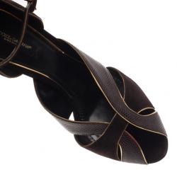 Pre Owned Dolce and Gabbana Brown Leather Ankle Strap Platform Sandals Size 40