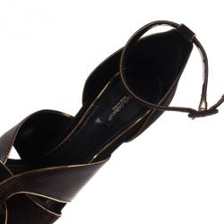 Pre Owned Dolce and Gabbana Brown Leather Ankle Strap Platform Sandals Size 40