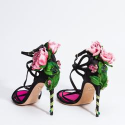 Pre Owned Dolce & Gabbana Black Textile Playful Climbing Rose Sandal Size EU 38