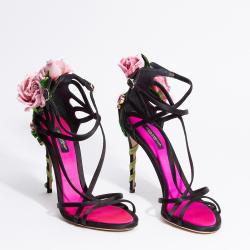 Pre Owned Dolce & Gabbana Black Textile Playful Climbing Rose Sandal Size EU 38