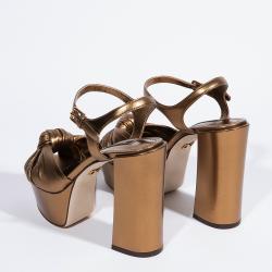 Pre Owned Dolce & Gabbana Gold Knotted Metallic Leather Platform Sandals Size EU 38