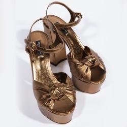 Pre Owned Dolce & Gabbana Gold Knotted Metallic Leather Platform Sandals Size EU 38