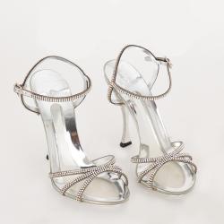 Pre Owned Dolce & Gabbana Grey Leather Keira Metallic Sandals Size EU 38