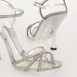 Pre Owned Dolce & Gabbana Grey Leather Keira Metallic Sandals Size EU 38