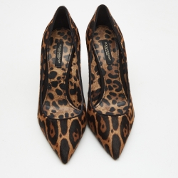 Pre Owned Dolce & Gabbana Brown/Black Calf Hair Pointed Pumps Size 37.5