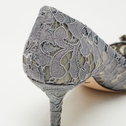 Pre Owned Dolce & Gabbana Grey Lace Crystal Embellished Bellucci Pumps Size 37.5