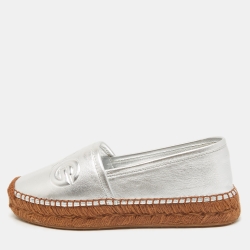 Pre Owned Dolce & Gabbana Silver Leather Espadrille Flats Size 37