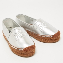 Pre Owned Dolce & Gabbana Silver Leather Espadrille Flats Size 37