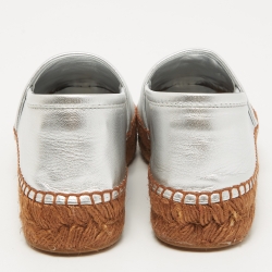 Pre Owned Dolce & Gabbana Silver Leather Espadrille Flats Size 37