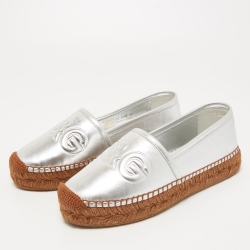 Pre Owned Dolce & Gabbana Silver Leather Espadrille Flats Size 37