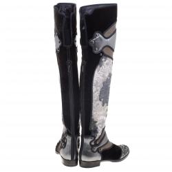 Dolce And Gabbana Grey Metallic Brocade, Leather And Velvet Over The Knee Boots Size 39