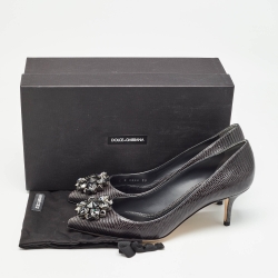 Pre Owned Dolce & Gabbana Black Embossed Lizard Bellucci Pumps Size 39