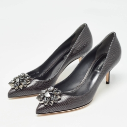 Pre Owned Dolce & Gabbana Black Embossed Lizard Bellucci Pumps Size 39