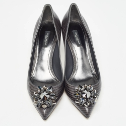 Pre Owned Dolce & Gabbana Black Embossed Lizard Bellucci Pumps Size 39