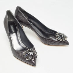 Pre Owned Dolce & Gabbana Black Embossed Lizard Bellucci Pumps Size 39