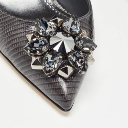 Pre Owned Dolce & Gabbana Black Embossed Lizard Bellucci Pumps Size 39