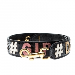 Pre Owned Dolce and Gabbana Black Python and Leather DG Millenials Embellished Bag Strap