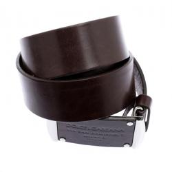 مملوكة مسبقًا Dolce and Gabbana Brown Leather Logo Plaque Belt 95 CM