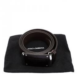 مملوكة مسبقًا Dolce and Gabbana Brown Leather Logo Plaque Belt 95 CM