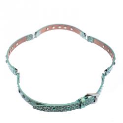 Pre Owned Dolce and Gabbana Green Snake Skin Crystal Embellished Skinny Belt 75cm