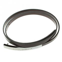 مملوكة مسبقًا Dolce and Gabbana Dark Brown Leather Skinny Buckle Belt 85cm 