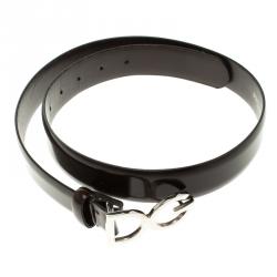 مملوكة مسبقًا Dolce and Gabbana Dark Brown Glossy Leather DG Logo Buckle Belt 85cm