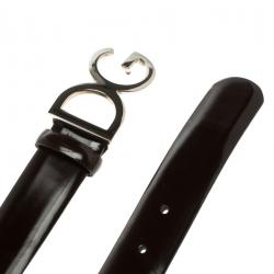 مملوكة مسبقًا Dolce and Gabbana Dark Brown Glossy Leather DG Logo Buckle Belt 85cm