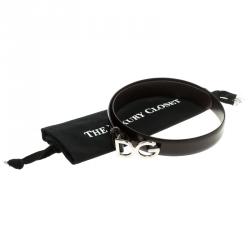 مملوكة مسبقًا Dolce and Gabbana Dark Brown Glossy Leather DG Logo Buckle Belt 85cm