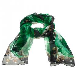 مملوكة مسبقًا وشاح دولتشي أند غابانا شيفون حرير مجعد طباعة أوراق موز