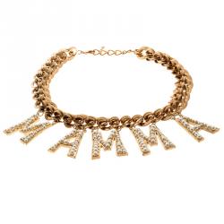 Pre Owned Dolce and Gabbana Faux Pearl Mamma Charm Gold Tone Necklace