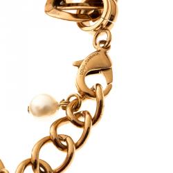 Pre Owned Dolce and Gabbana Faux Pearl Mamma Charm Gold Tone Necklace