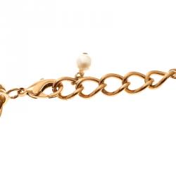 Pre Owned Dolce and Gabbana Faux Pearl Mamma Charm Gold Tone Necklace