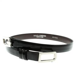 Pre Owned حزام دولتشي أند غابانا جلد لامع أسود لامع بشعار DG مقاس 75 سم