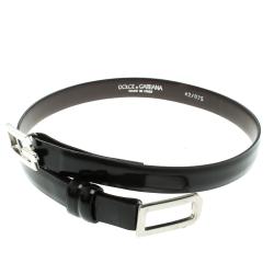 Pre Owned حزام دولتشي أند غابانا جلد لامع أسود لامع بشعار DG مقاس 75 سم
