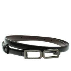 Pre Owned Dolce and Gabbana Black Glossy Leather Skinny DG Logo Belt 85cm