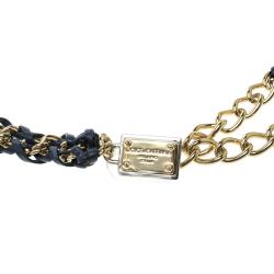 Pre Owned Dolce and Gabbana Navy Blue Braided Leather Gold Tone Chain Belt