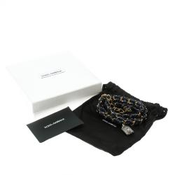 Pre Owned Dolce and Gabbana Navy Blue Braided Leather Gold Tone Chain Belt