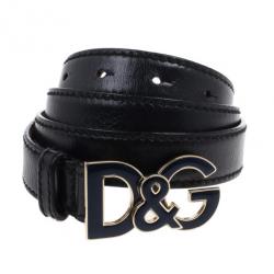 Pre Owned Dolce and Gabbana Navy Blue Leather Logo Buckle Belt 90CM