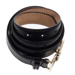 Pre Owned Dolce and Gabbana Navy Blue Leather Logo Buckle Belt 90CM